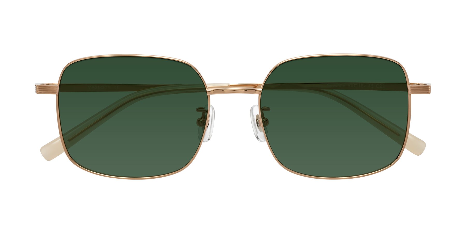 Folded Front of Newman in Rose Gold with Green Tinted Lenses