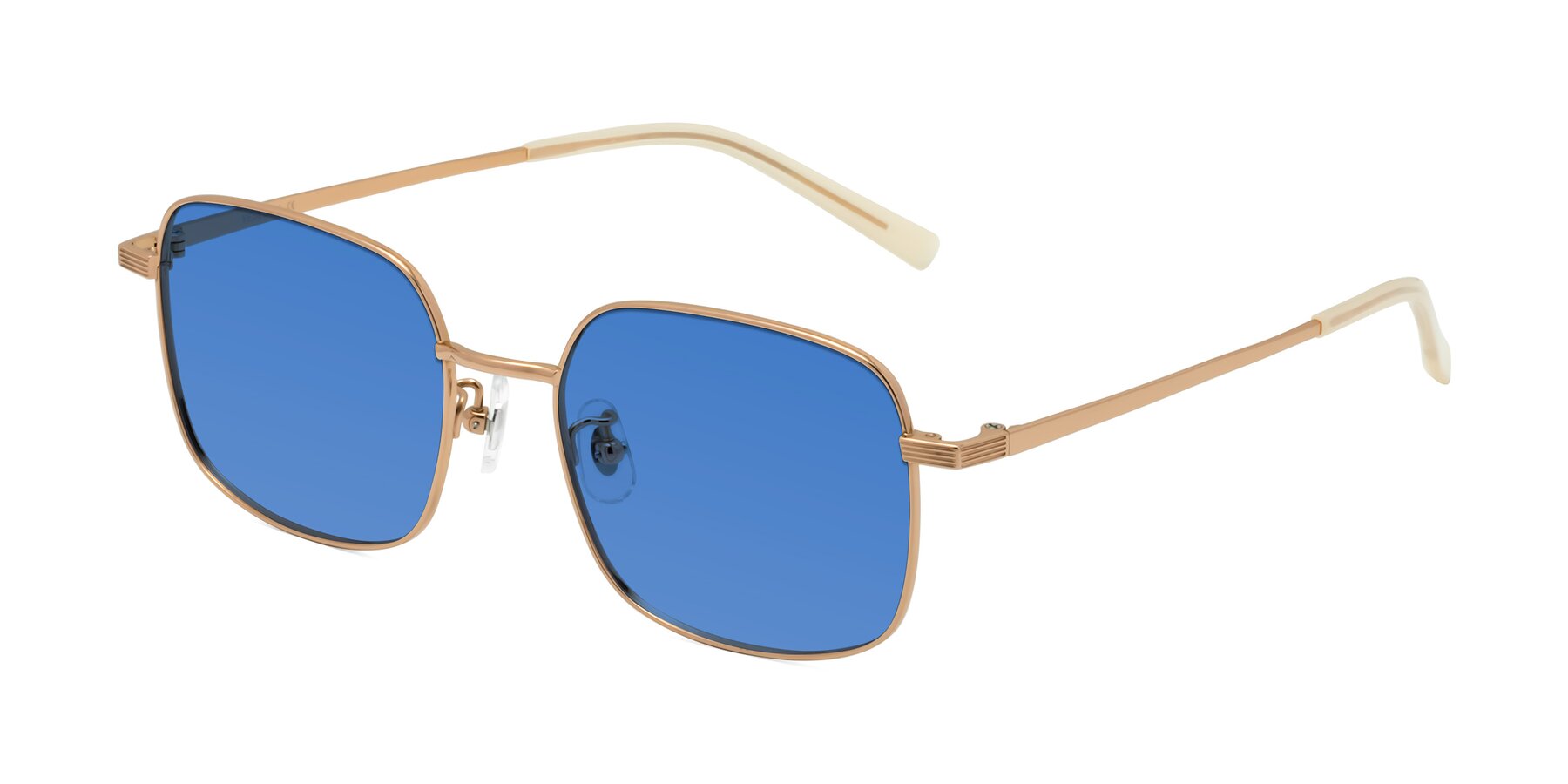 Angle of Newman in Rose Gold with Blue Tinted Lenses