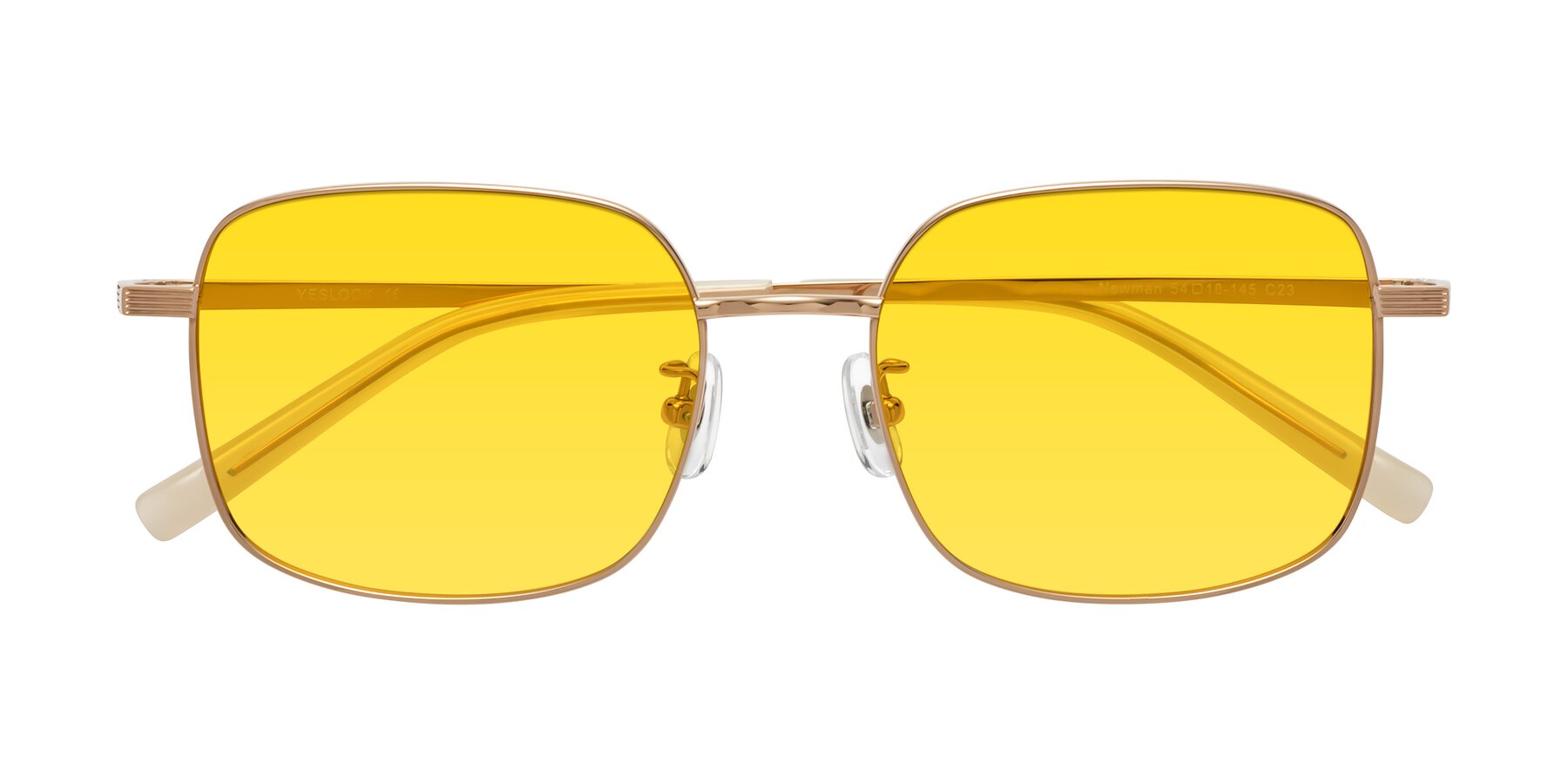 Folded Front of Newman in Rose Gold with Yellow Tinted Lenses