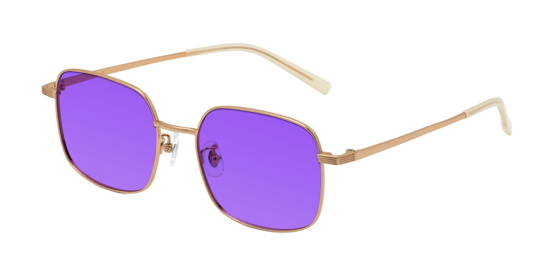 Angle of Newman in Rose Gold with Purple Tinted Lenses