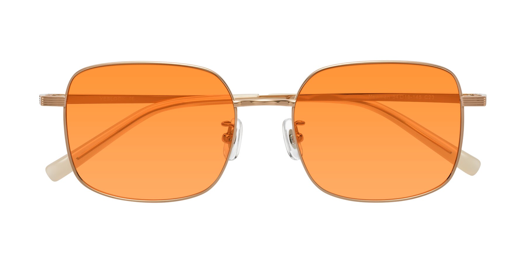 Folded Front of Newman in Rose Gold with Orange Tinted Lenses