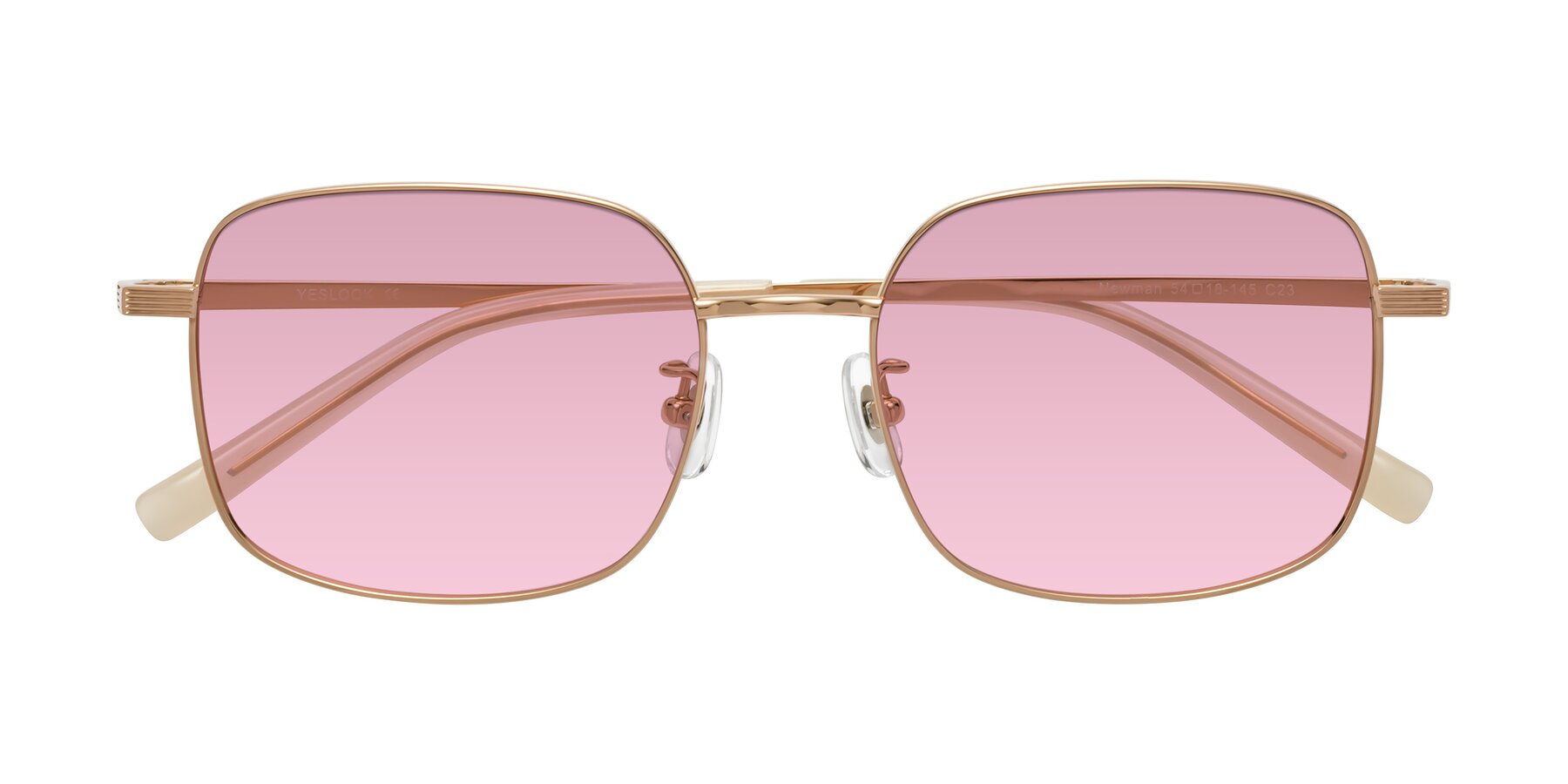 Folded Front of Newman in Rose Gold with Light Wine Tinted Lenses