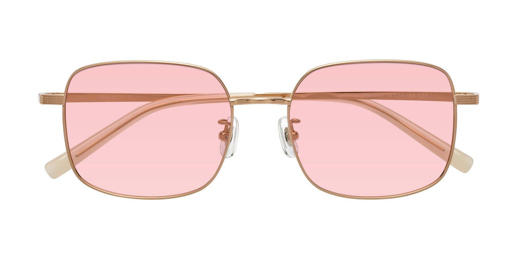 Folded Front of Newman in Rose Gold with Light Garnet Tinted Lenses