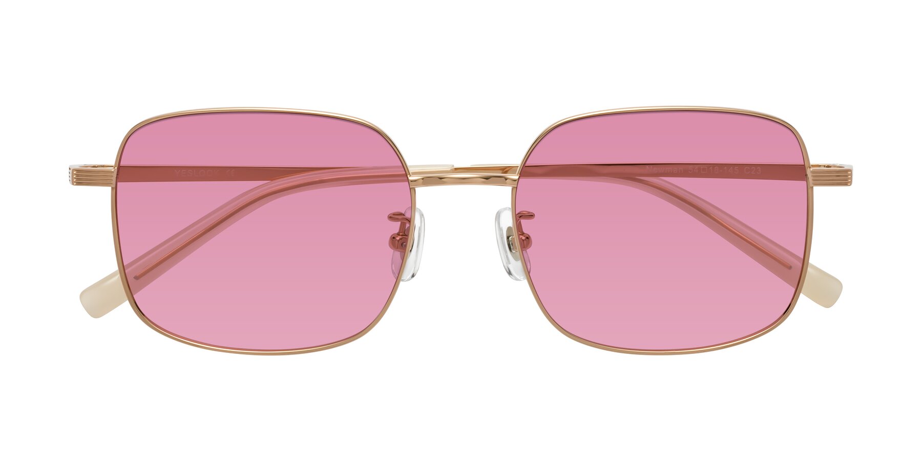 Folded Front of Newman in Rose Gold with Medium Wine Tinted Lenses