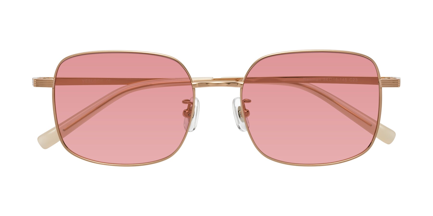 Folded Front of Newman in Rose Gold with Medium Garnet Tinted Lenses