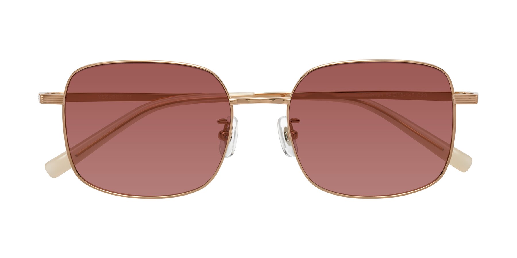 Folded Front of Newman in Rose Gold with Garnet Tinted Lenses