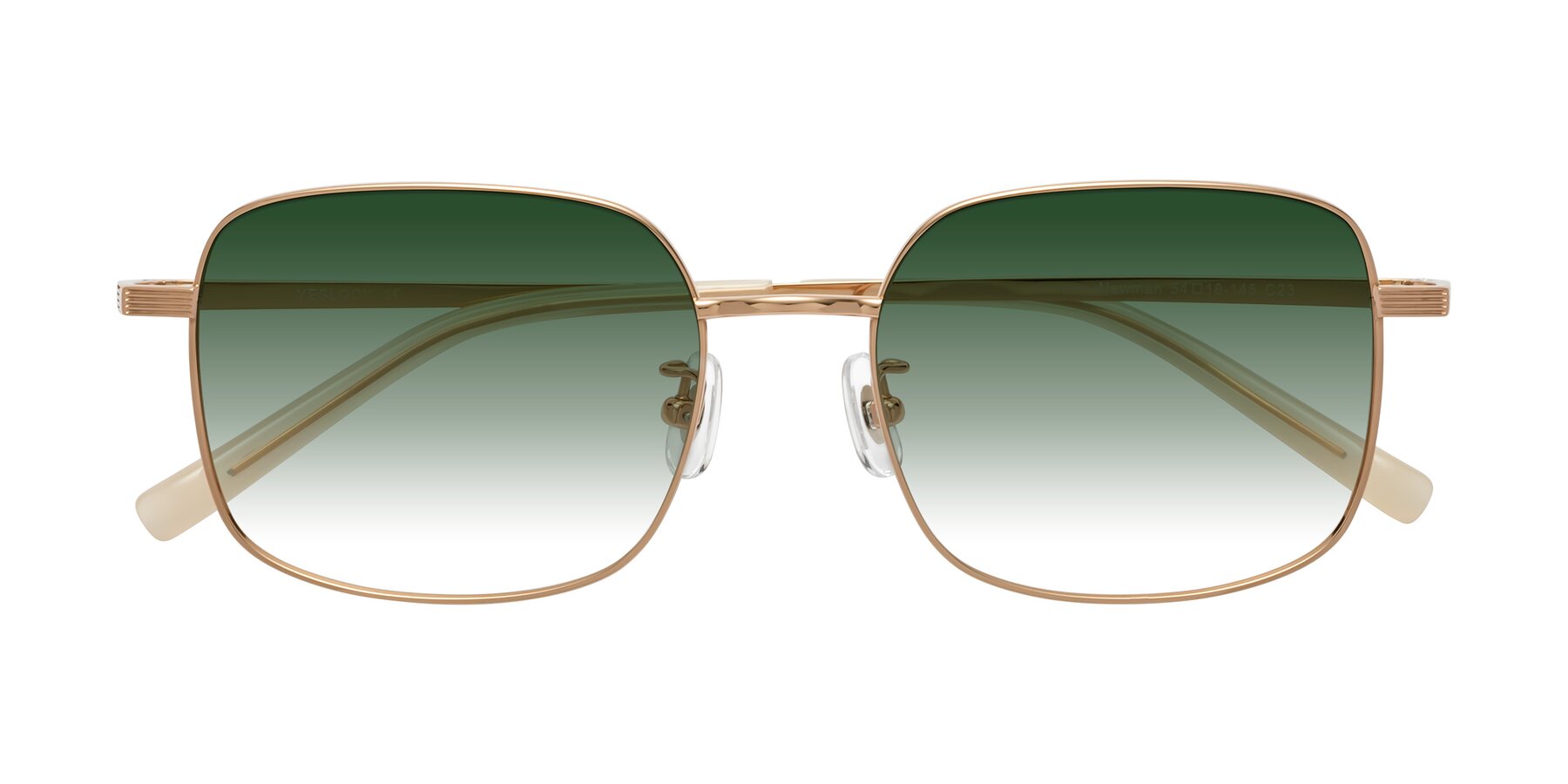 Folded Front of Newman in Rose Gold with Green Gradient Lenses