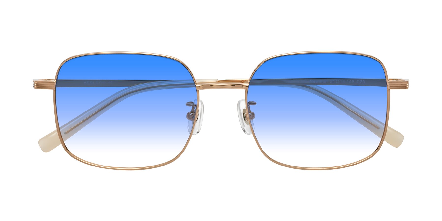 Folded Front of Newman in Rose Gold with Blue Gradient Lenses