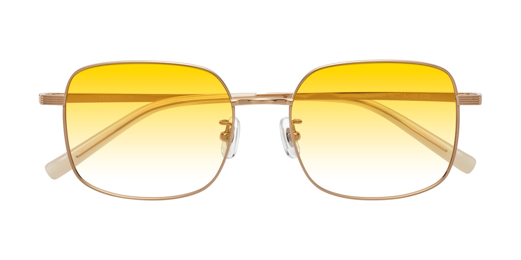 Folded Front of Newman in Rose Gold with Yellow Gradient Lenses