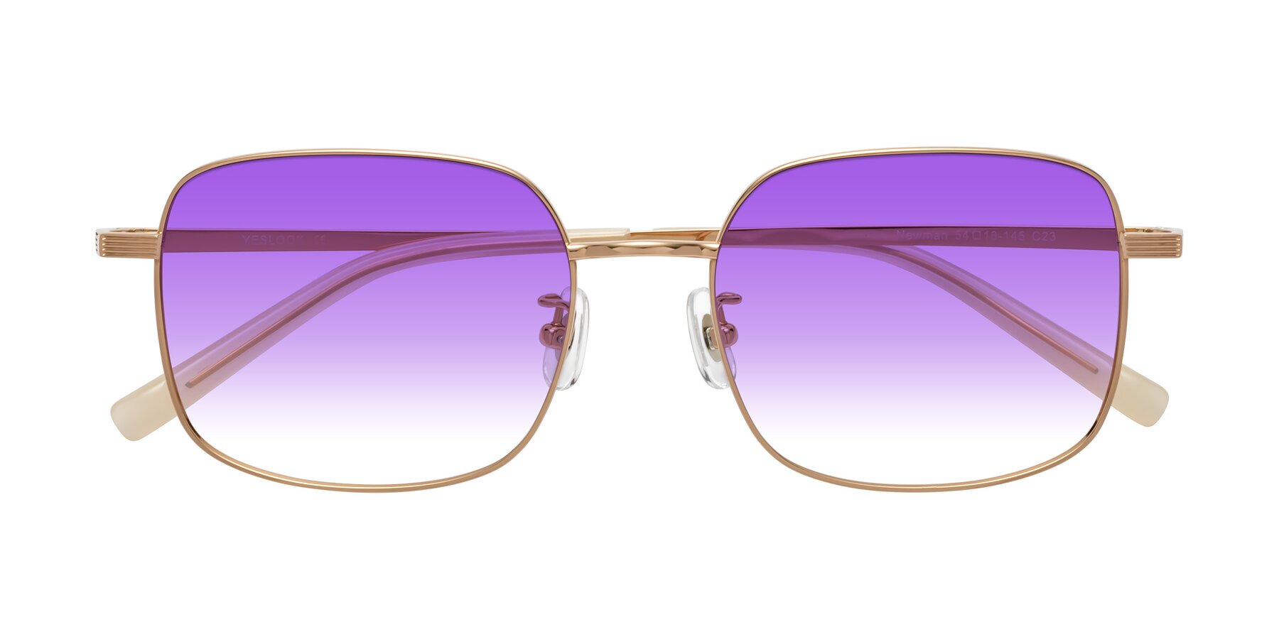 Folded Front of Newman in Rose Gold with Purple Gradient Lenses