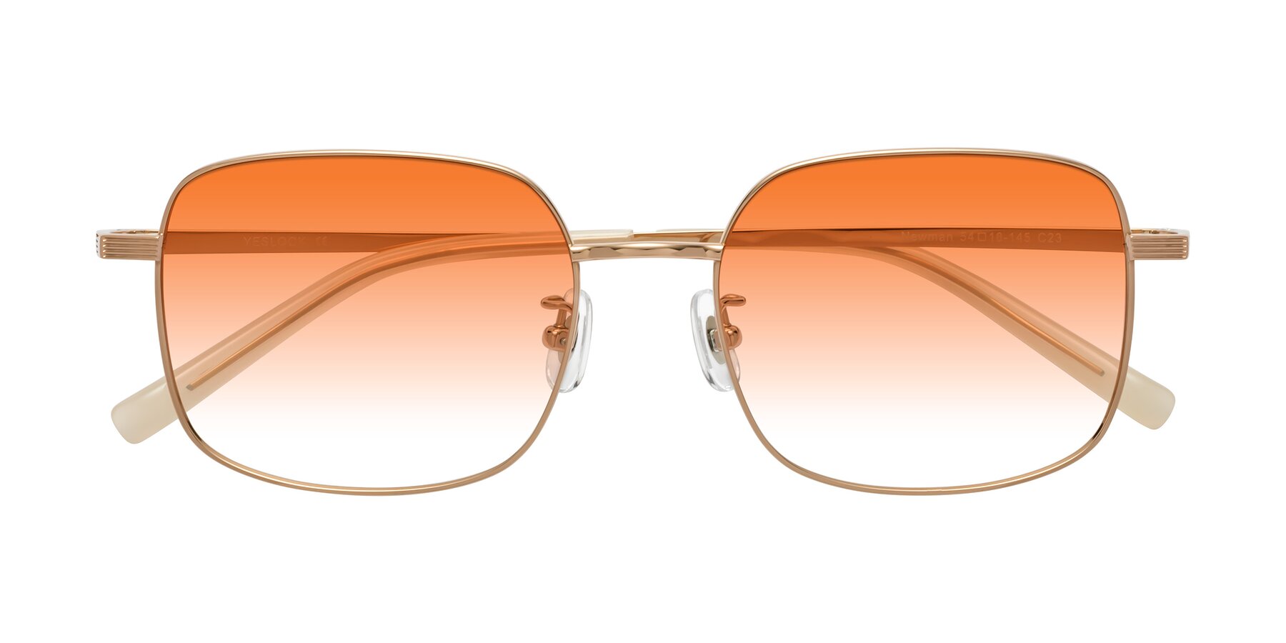 Folded Front of Newman in Rose Gold with Orange Gradient Lenses