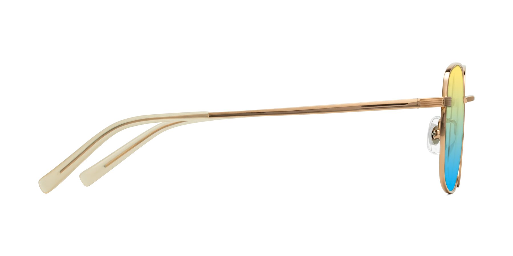 Side of Newman in Rose Gold with Yellow / Blue Gradient Lenses