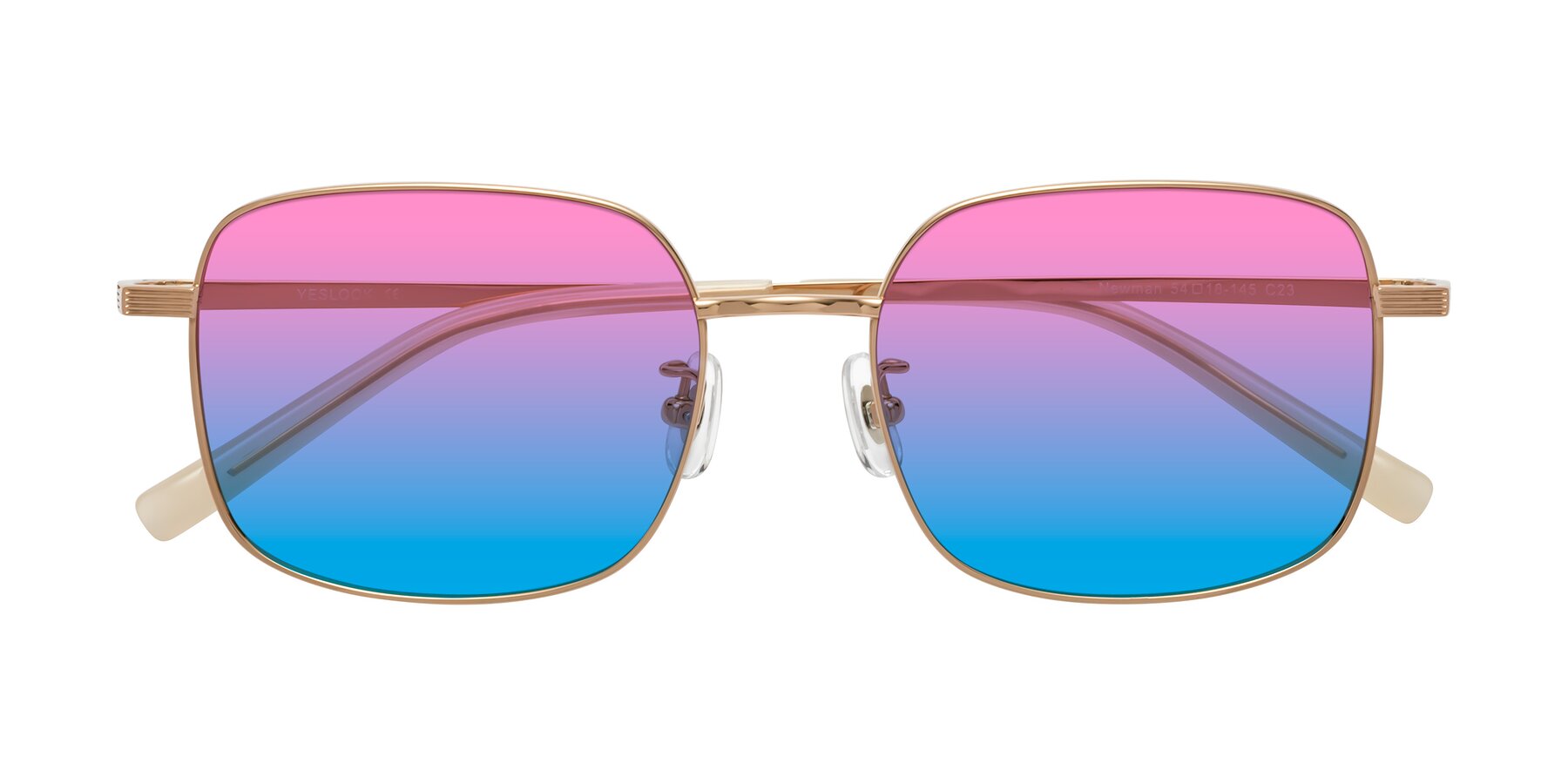 Folded Front of Newman in Rose Gold with Pink / Blue Gradient Lenses