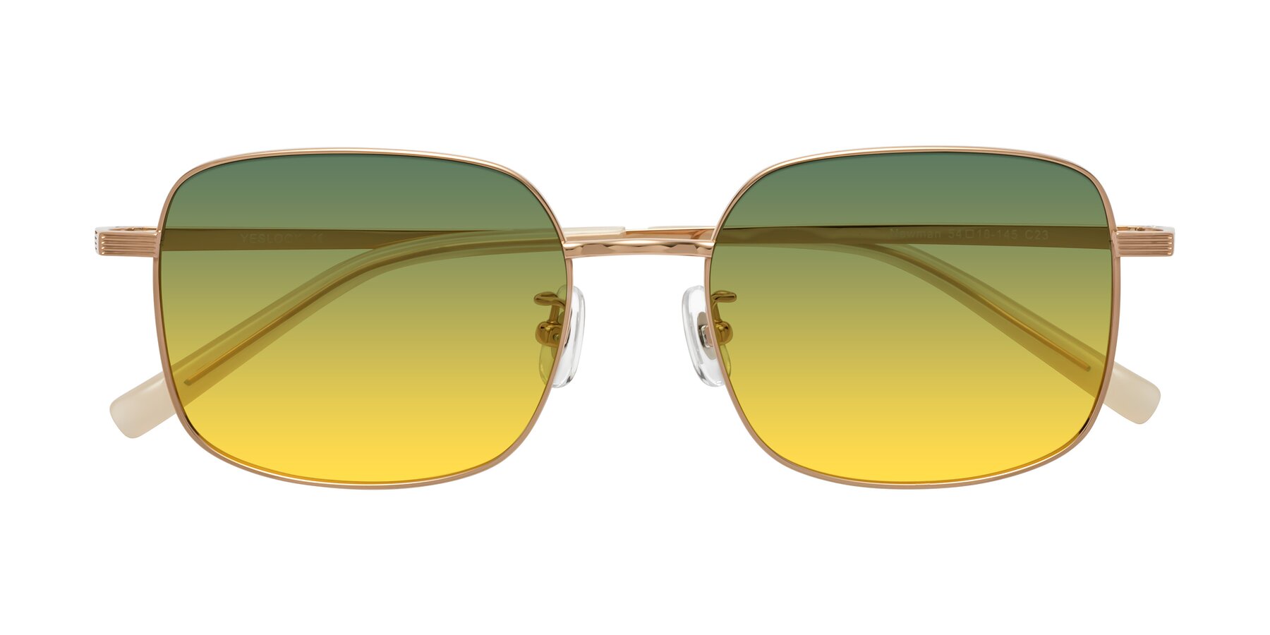 Folded Front of Newman in Rose Gold with Green / Yellow Gradient Lenses