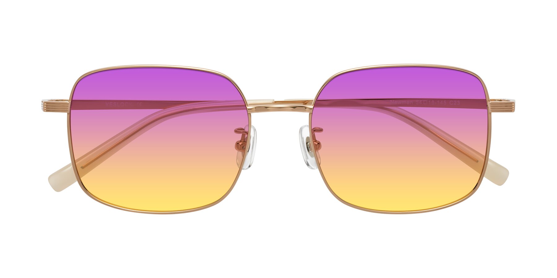 Folded Front of Newman in Rose Gold with Purple / Yellow Gradient Lenses