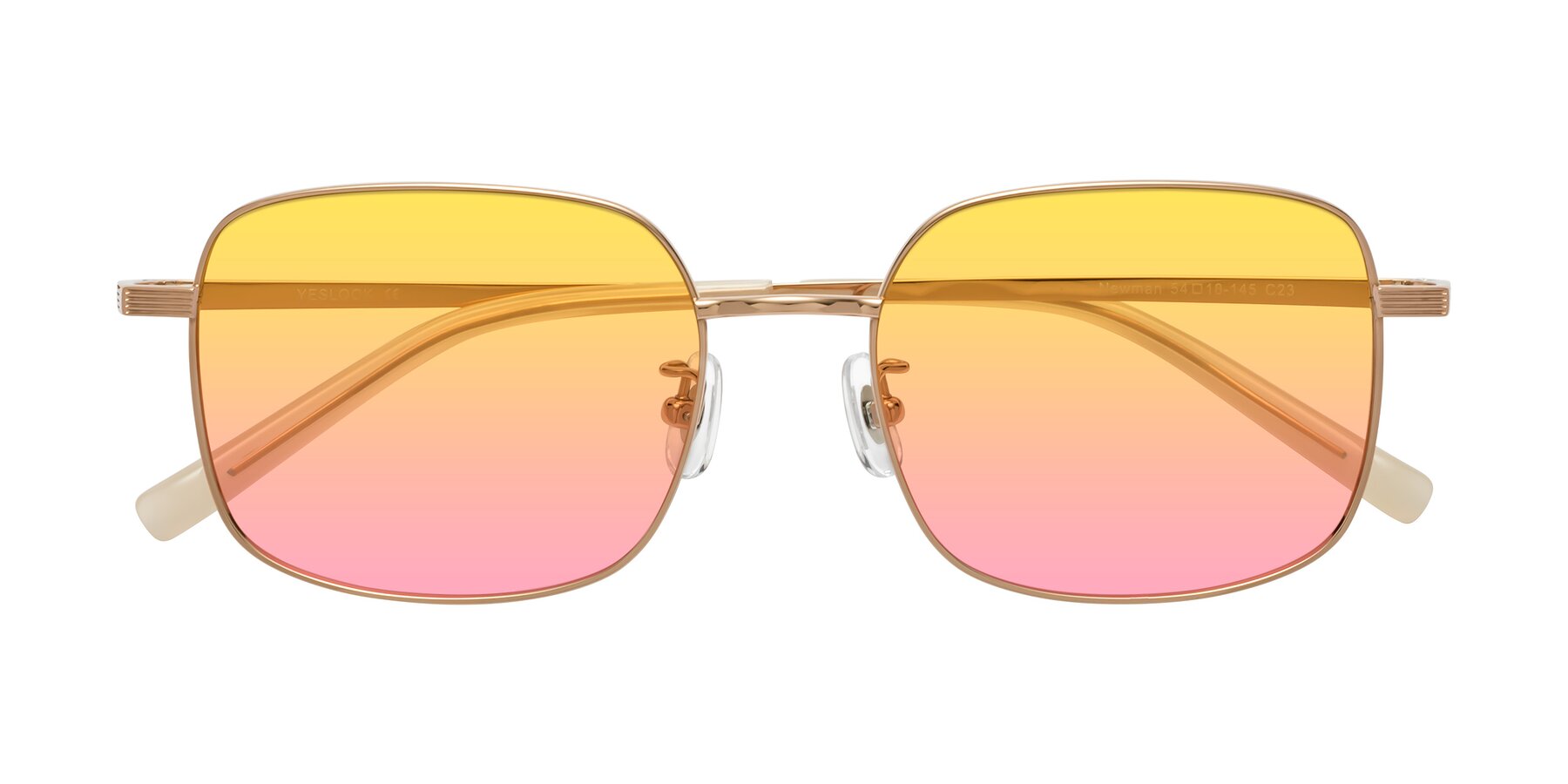 Folded Front of Newman in Rose Gold with Yellow / Pink Gradient Lenses