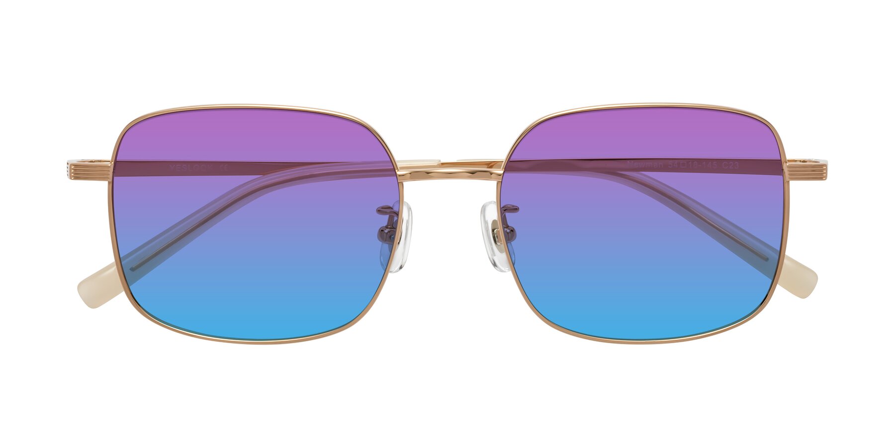 Folded Front of Newman in Rose Gold with Purple / Blue Gradient Lenses