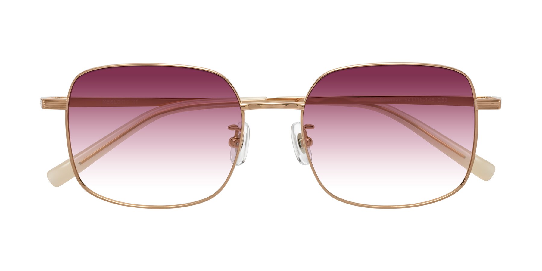 Folded Front of Newman in Rose Gold with Wine Gradient Lenses