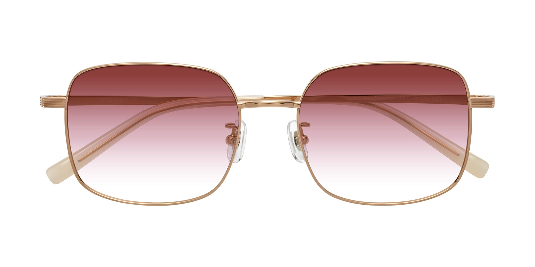 Folded Front of Newman in Rose Gold with Garnet Gradient Lenses