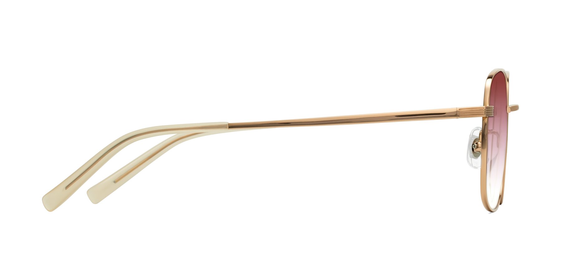 Side of Newman in Rose Gold with Garnet Gradient Lenses