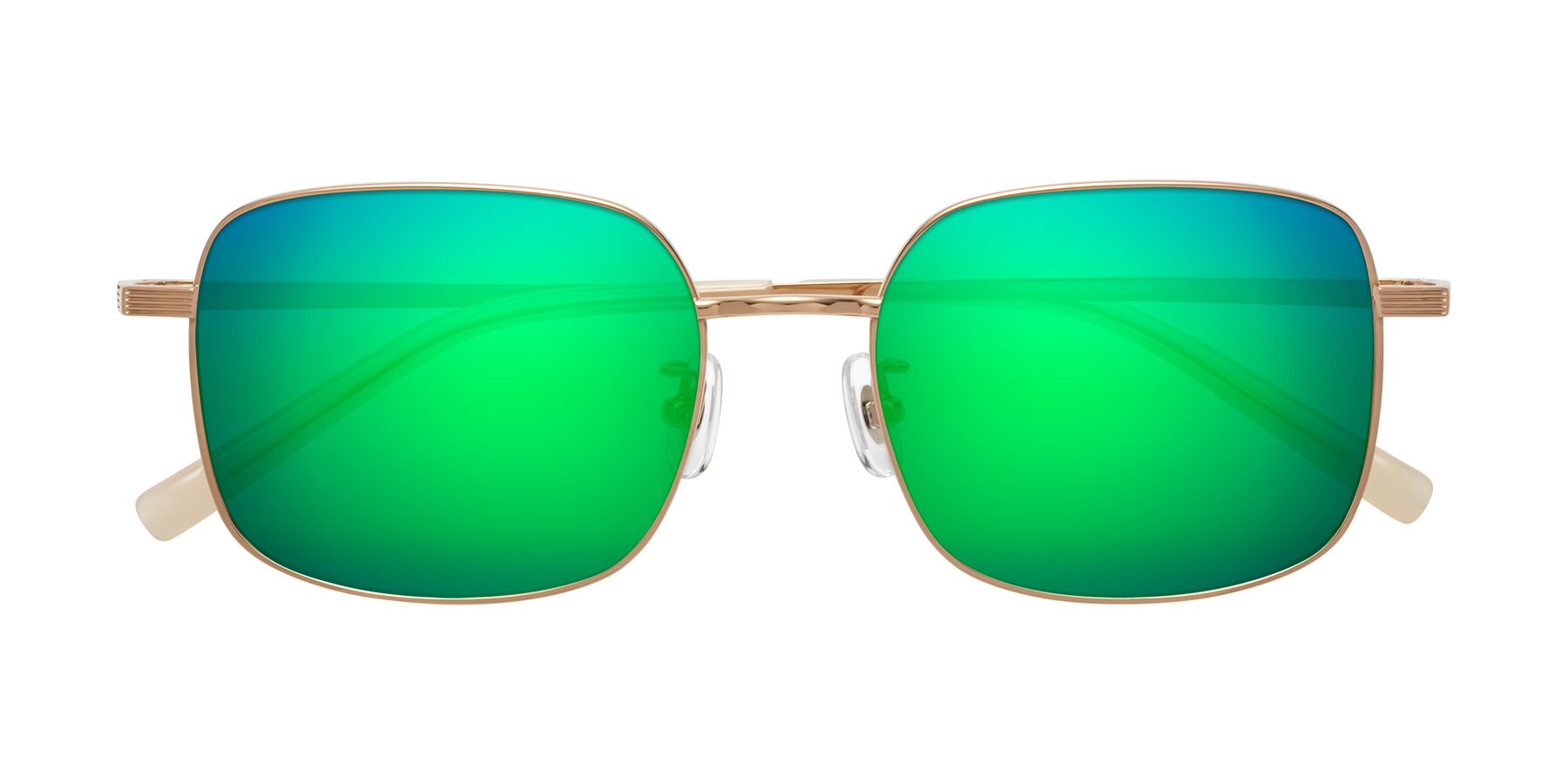 Folded Front of Newman in Rose Gold with Green Mirrored Lenses
