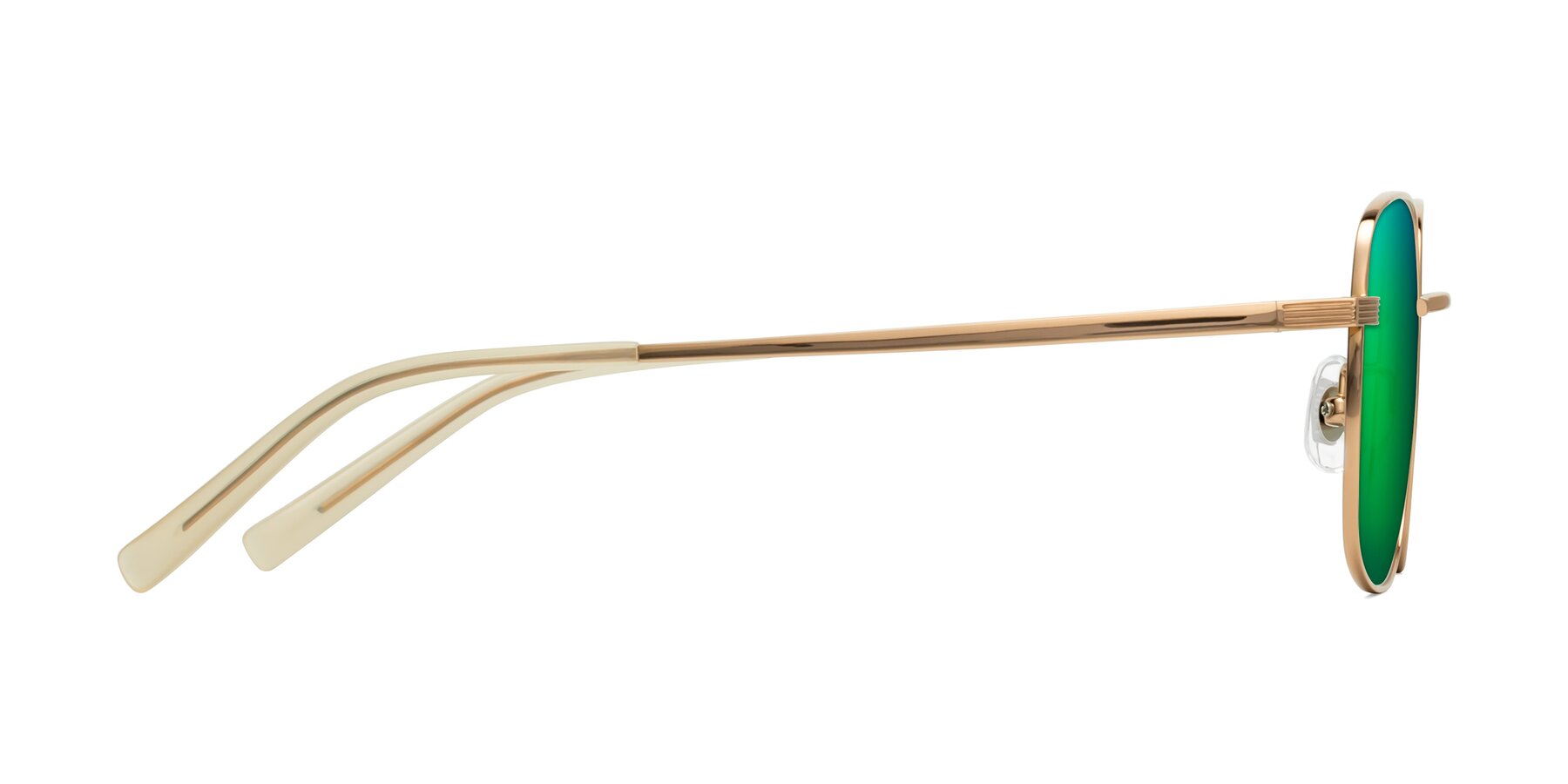 Side of Newman in Rose Gold with Green Mirrored Lenses