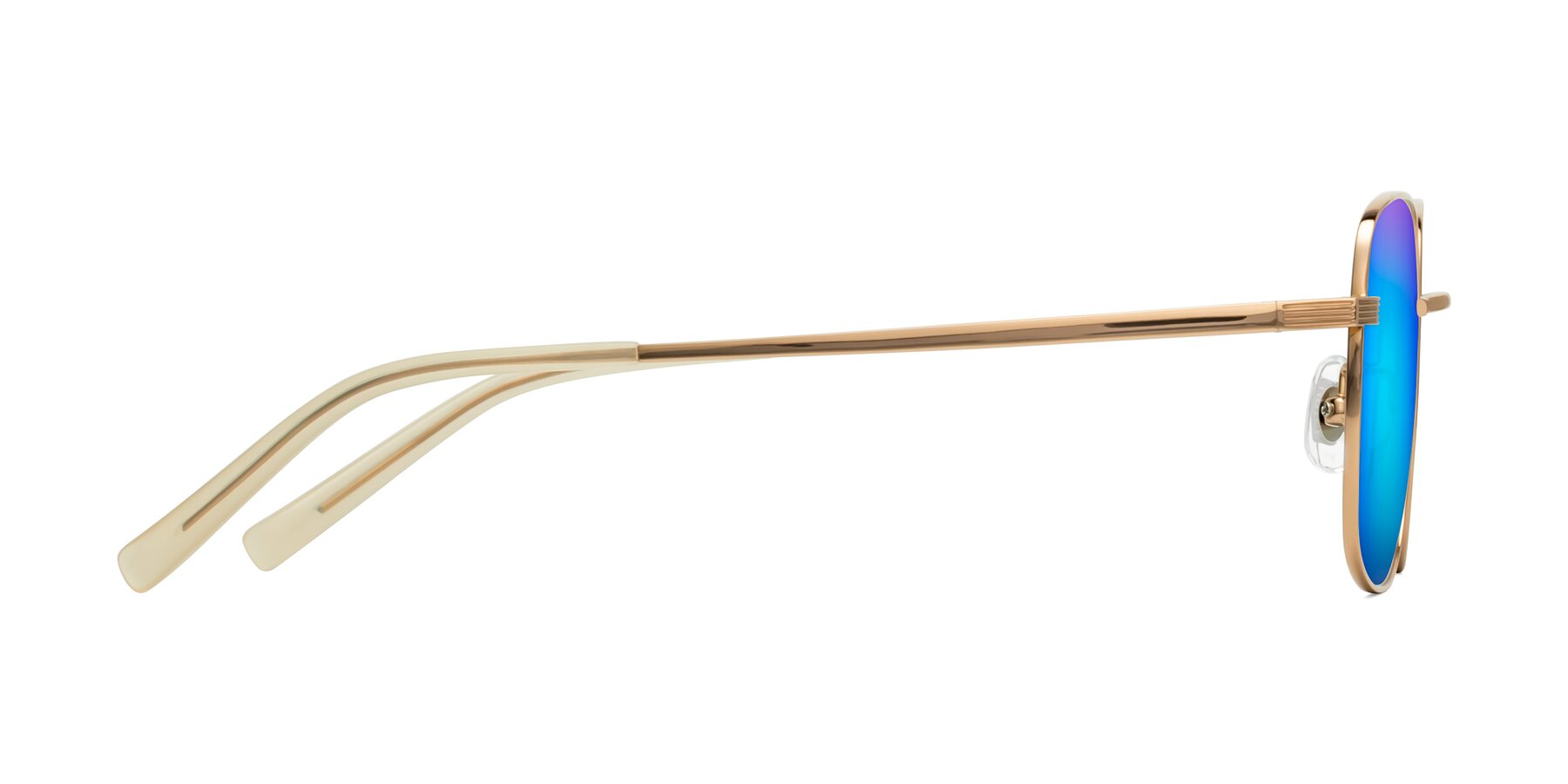 Side of Newman in Rose Gold with Blue Mirrored Lenses