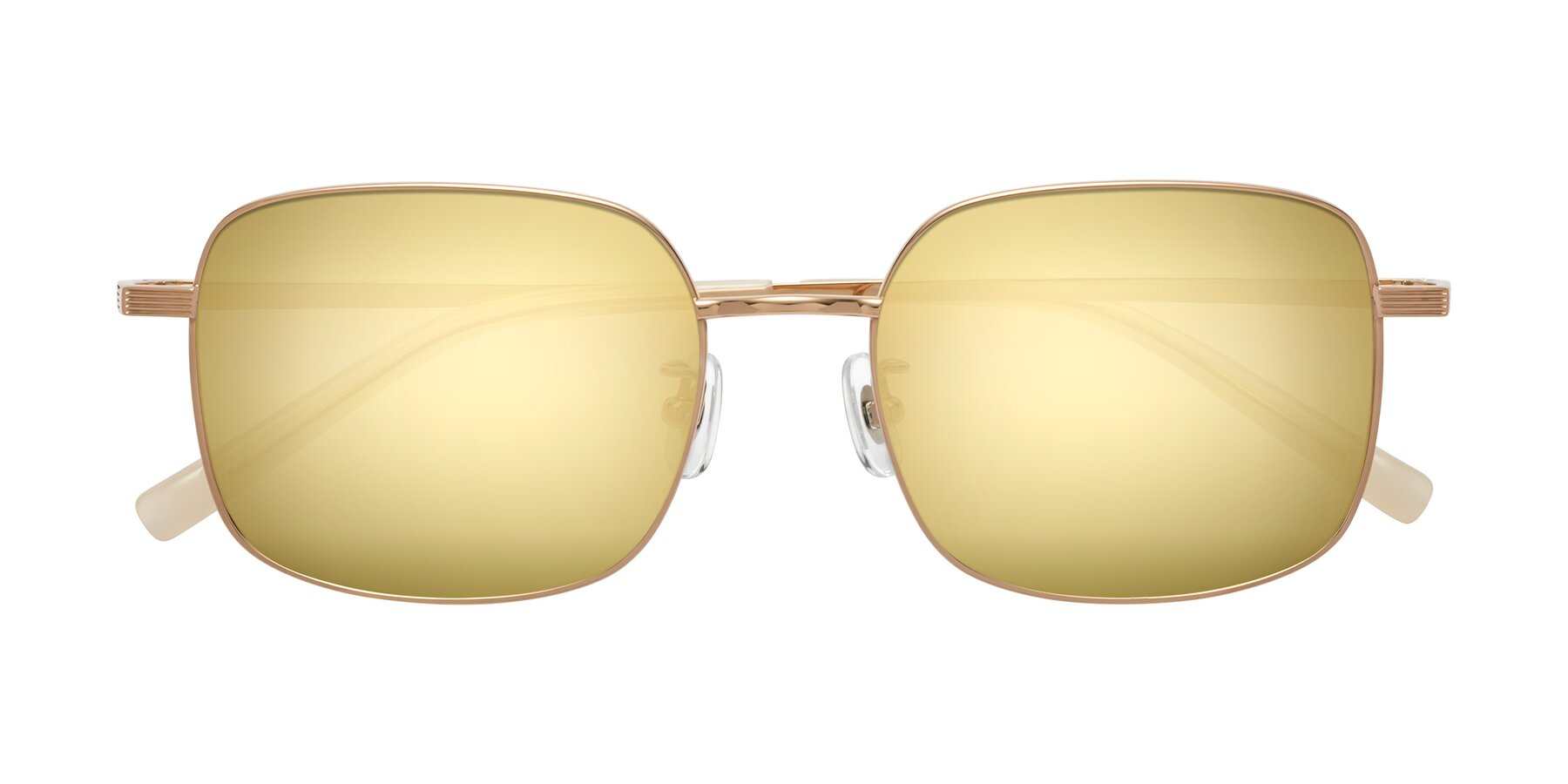 Folded Front of Newman in Rose Gold with Gold Mirrored Lenses