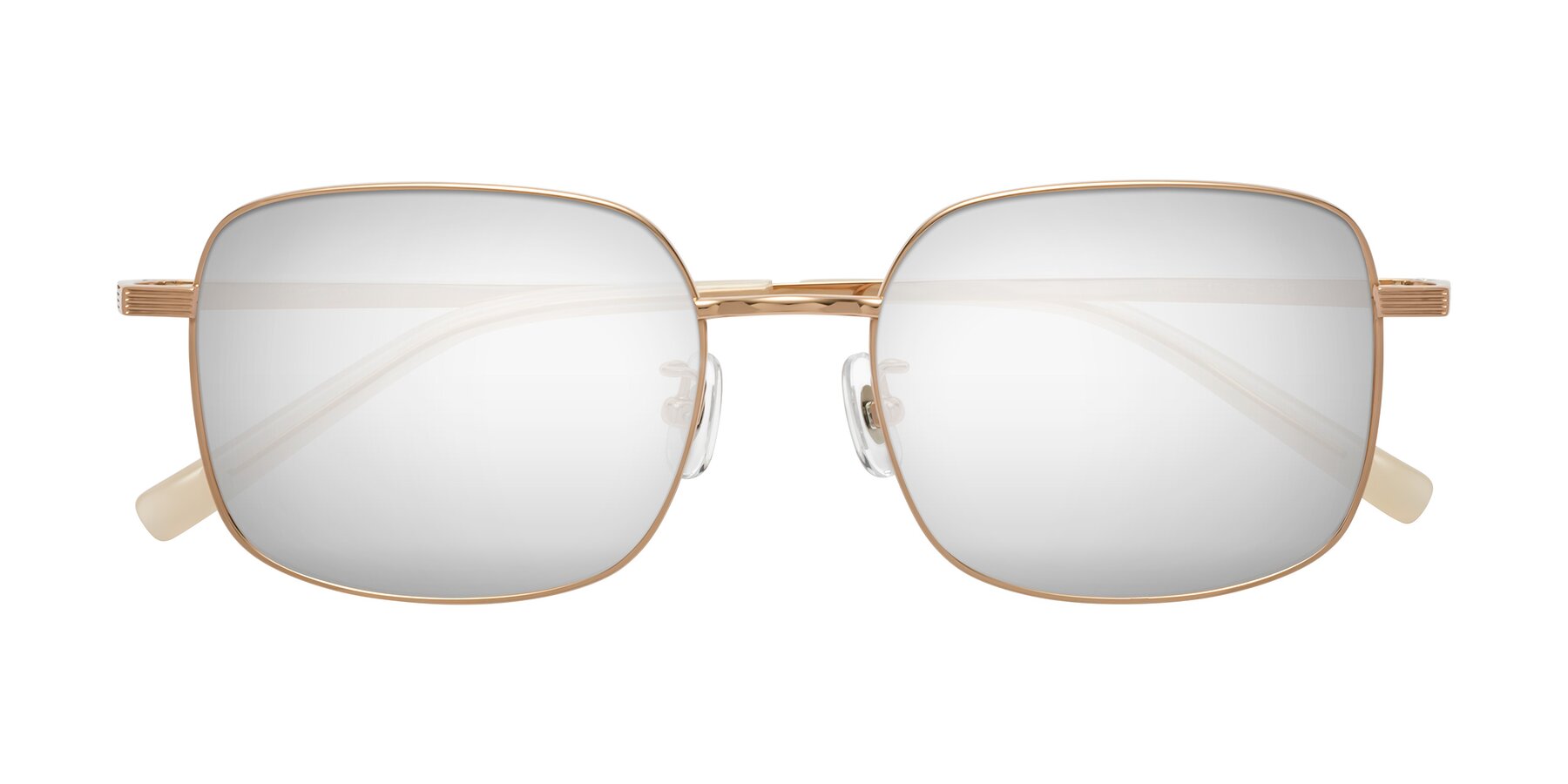Folded Front of Newman in Rose Gold with Silver Mirrored Lenses