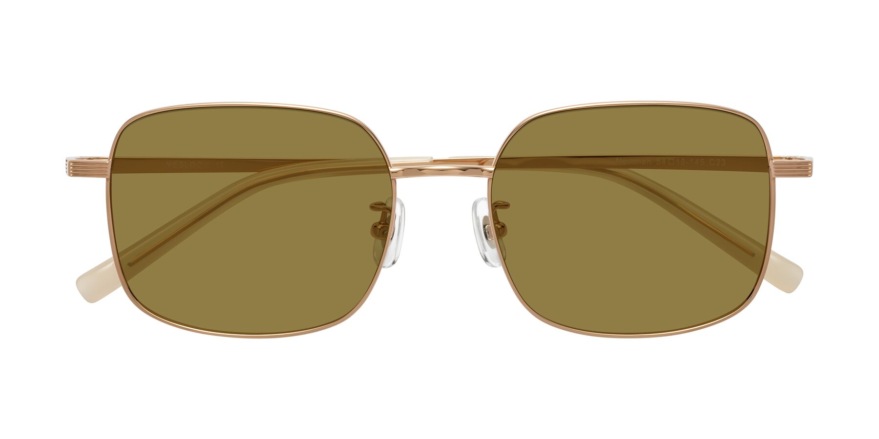 Folded Front of Newman in Rose Gold with Brown Polarized Lenses