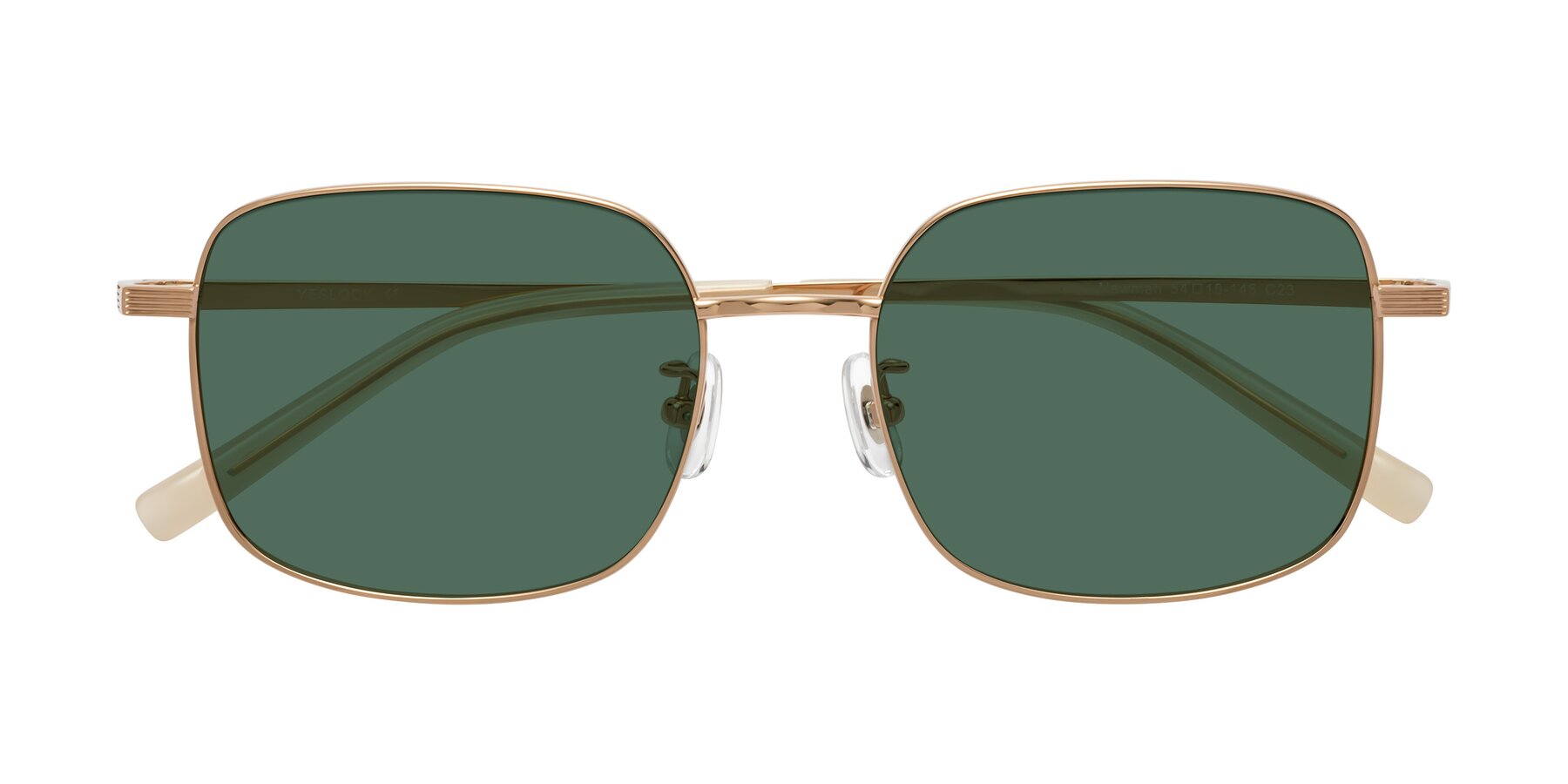 Folded Front of Newman in Rose Gold with Green Polarized Lenses