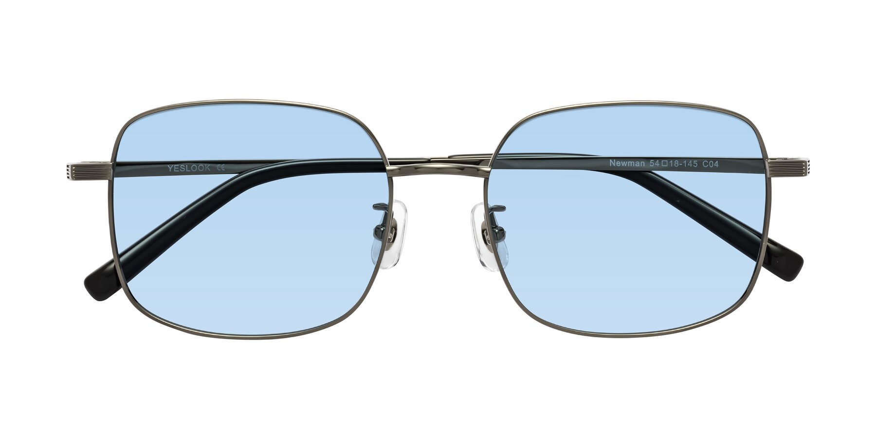 Folded Front of Newman in Gunmetal with Light Blue Tinted Lenses