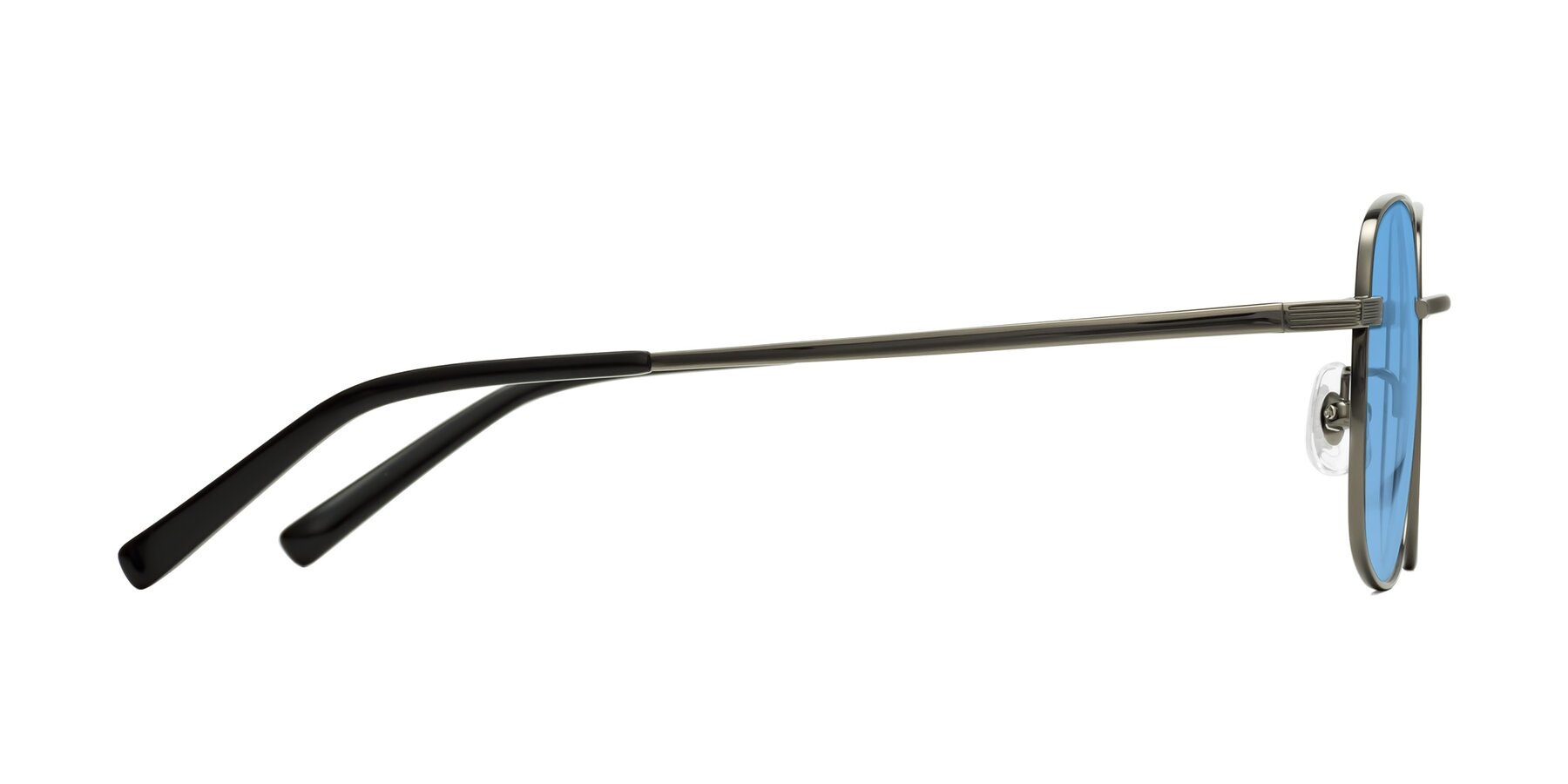 Side of Newman in Gunmetal with Medium Blue Tinted Lenses