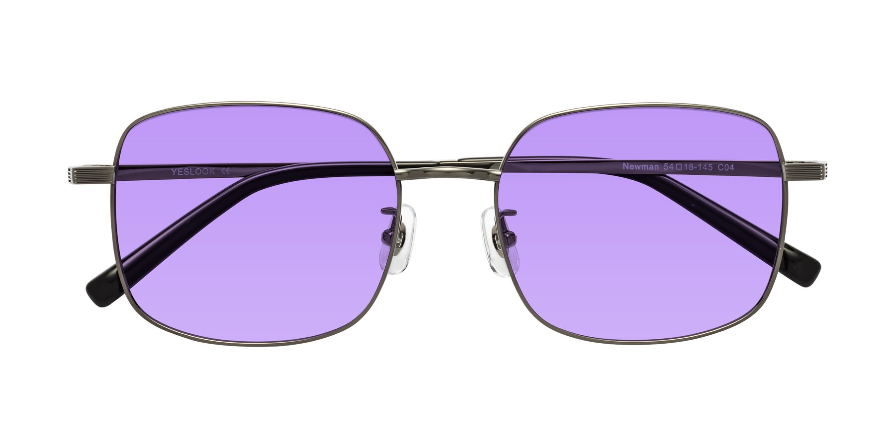 Folded Front of Newman in Gunmetal with Medium Purple Tinted Lenses