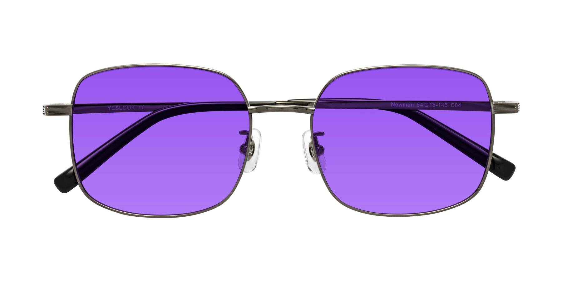 Folded Front of Newman in Gunmetal with Purple Tinted Lenses
