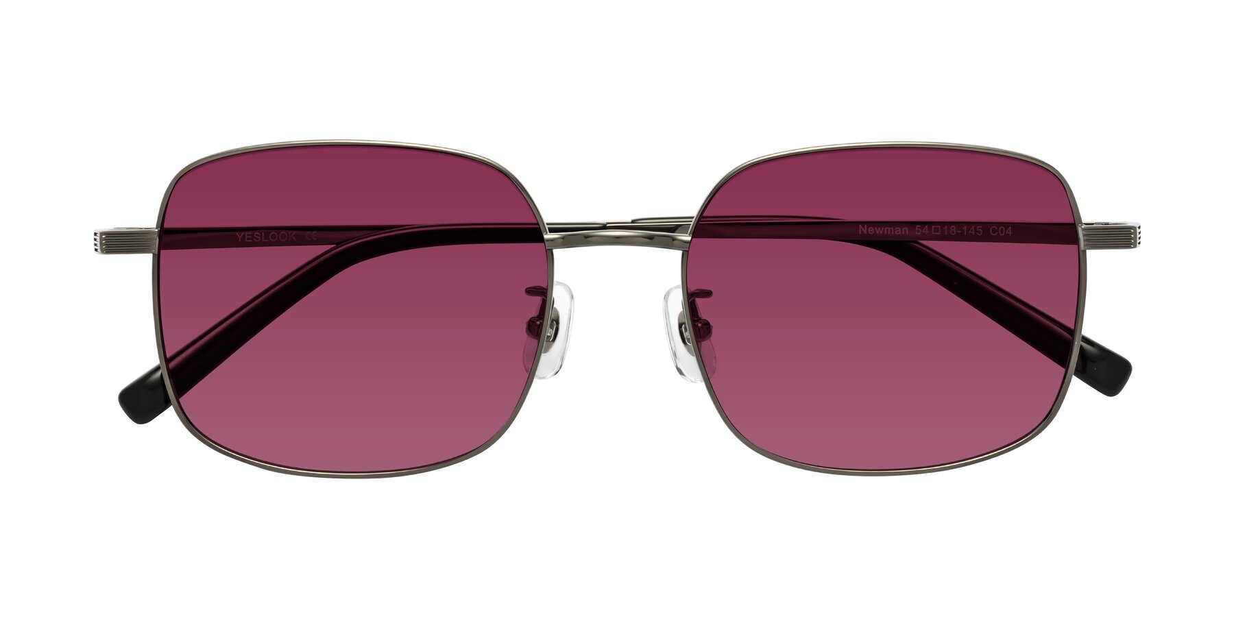 Folded Front of Newman in Gunmetal with Wine Tinted Lenses