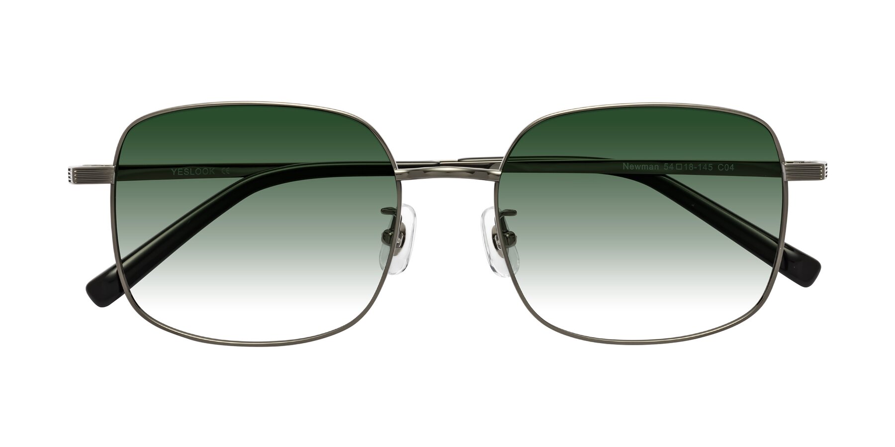 Folded Front of Newman in Gunmetal with Green Gradient Lenses