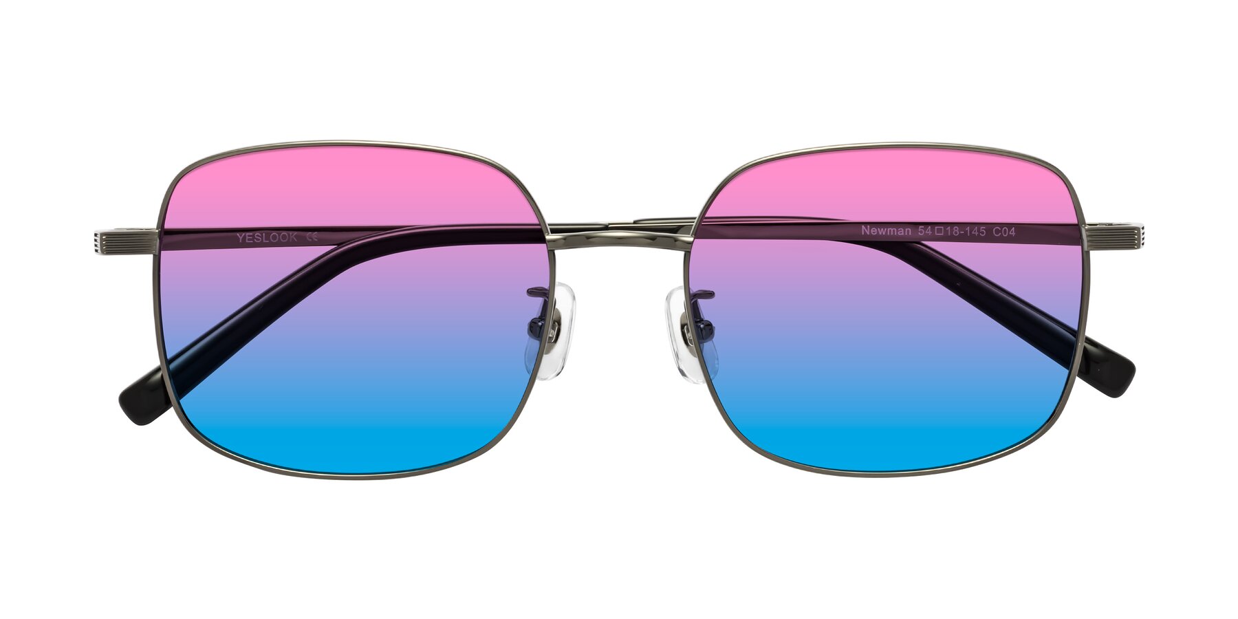 Folded Front of Newman in Gunmetal with Pink / Blue Gradient Lenses