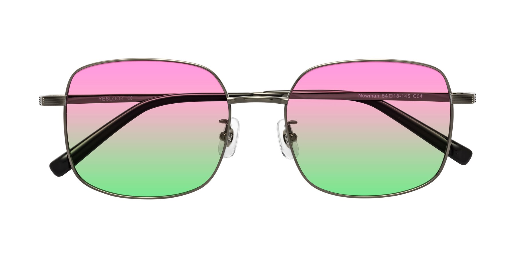 Folded Front of Newman in Gunmetal with Pink / Green Gradient Lenses
