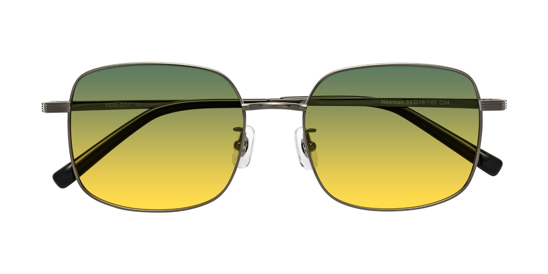 Folded Front of Newman in Gunmetal with Green / Yellow Gradient Lenses