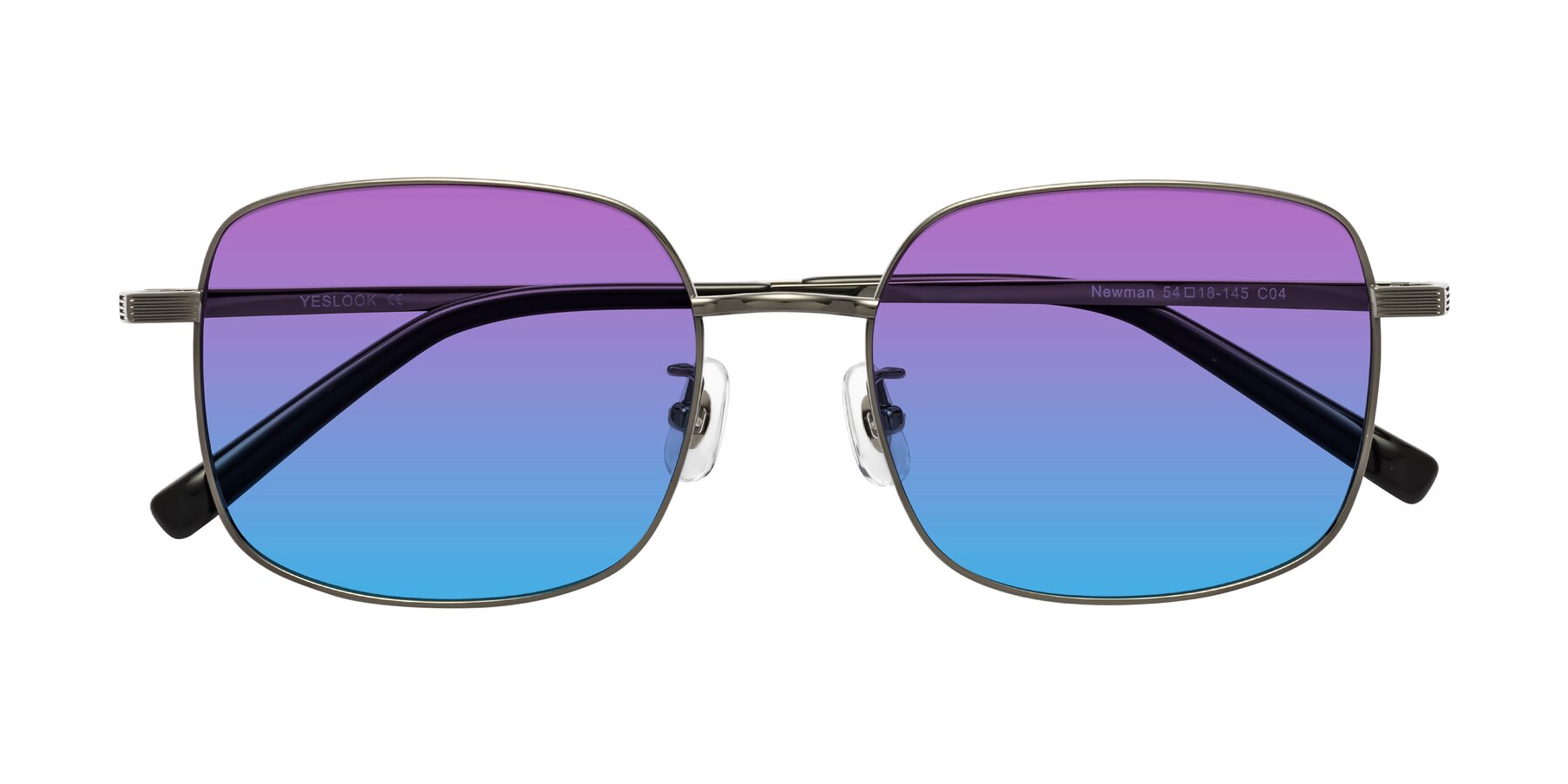 Folded Front of Newman in Gunmetal with Purple / Blue Gradient Lenses