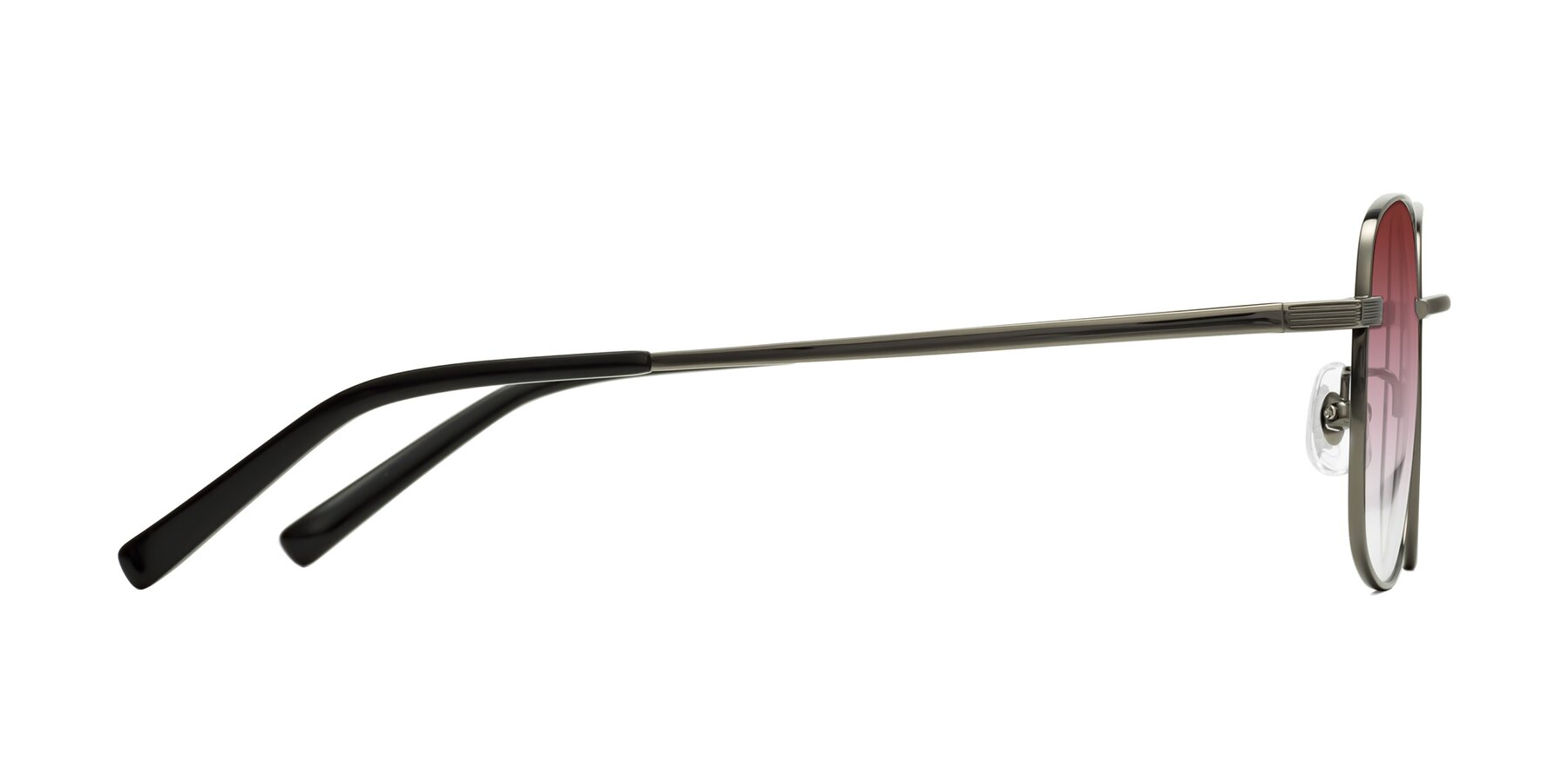 Side of Newman in Gunmetal with Garnet Gradient Lenses