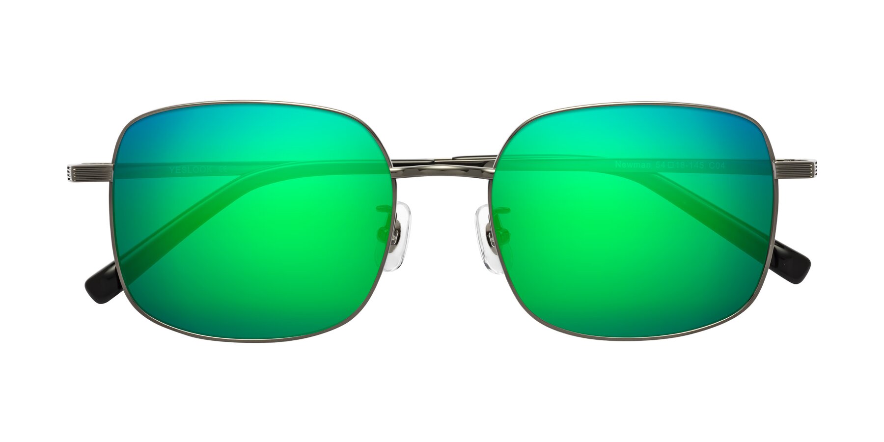 Folded Front of Newman in Gunmetal with Green Mirrored Lenses