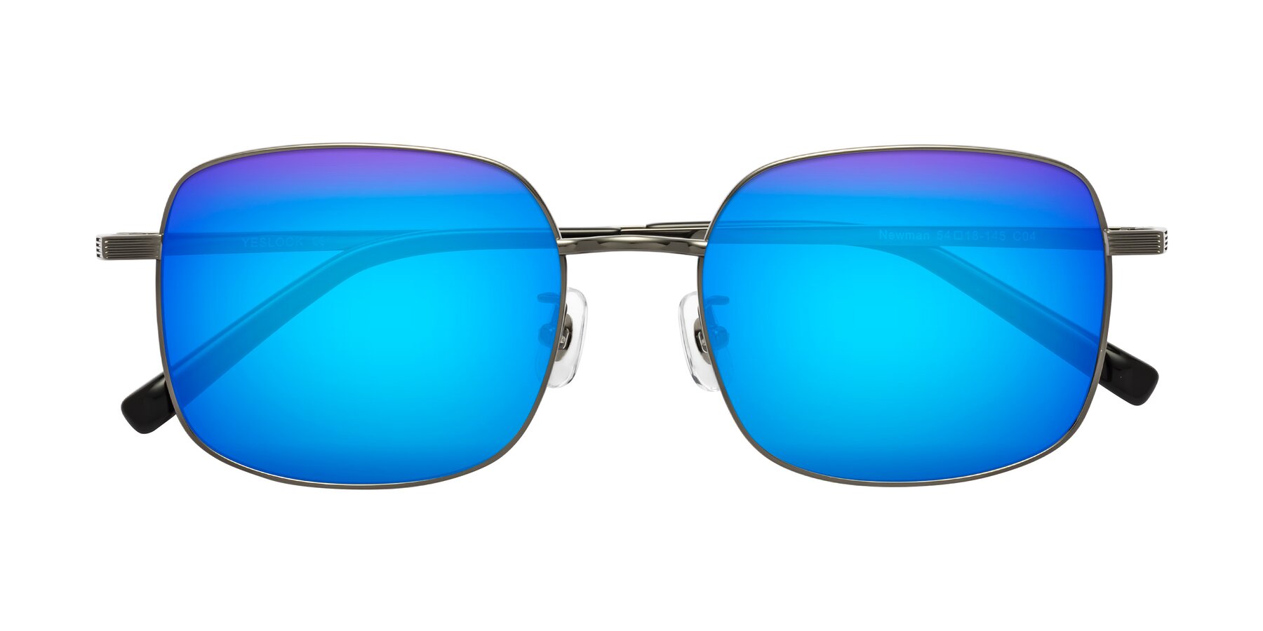Folded Front of Newman in Gunmetal with Blue Mirrored Lenses