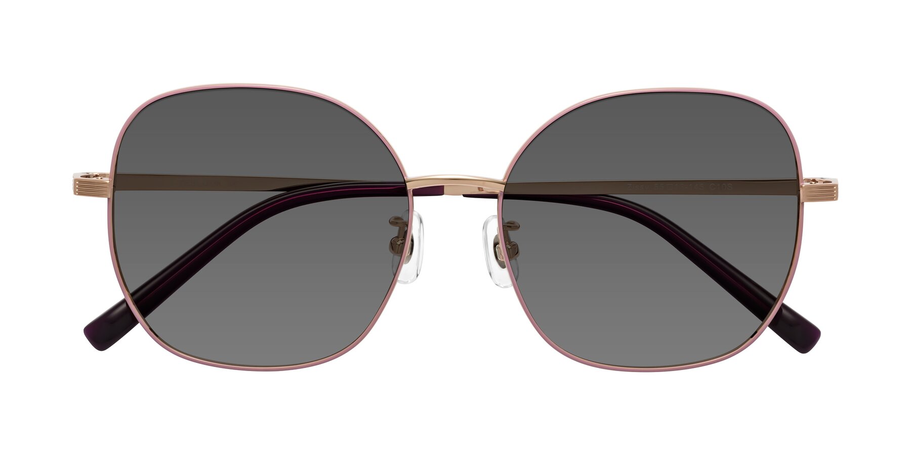 Folded Front of Zissy in Pink-Rose Gold with Medium Gray Tinted Lenses