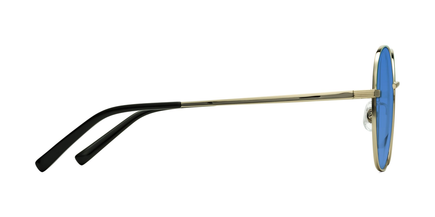Side of Zissy in Teal-Light Gold with Blue Tinted Lenses