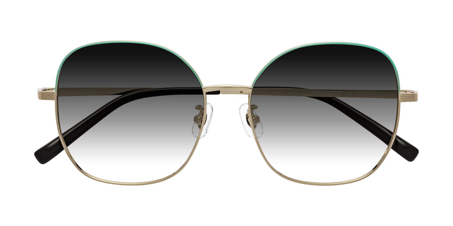 Folded Front of Zissy in Teal-Light Gold with Gray Gradient Lenses
