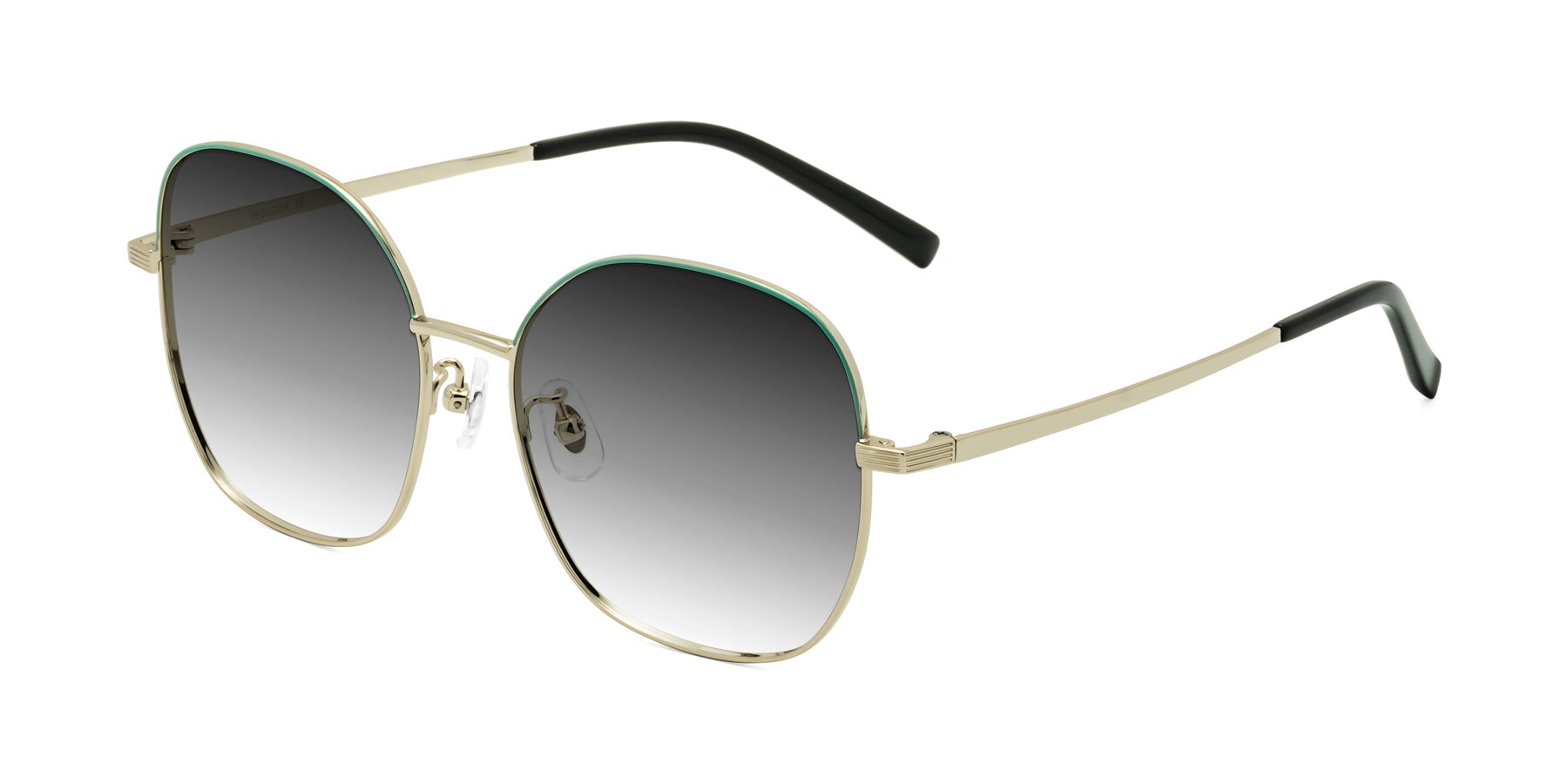 Angle of Zissy in Teal-Light Gold with Gray Gradient Lenses
