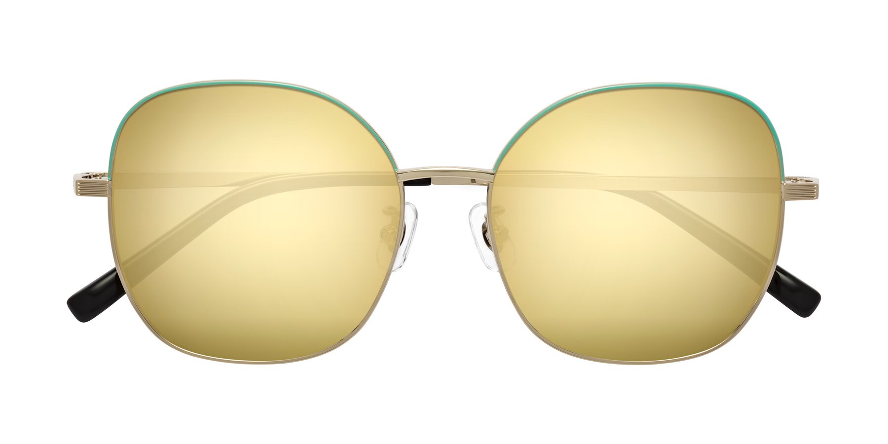 Folded Front of Zissy in Teal-Light Gold with Gold Mirrored Lenses