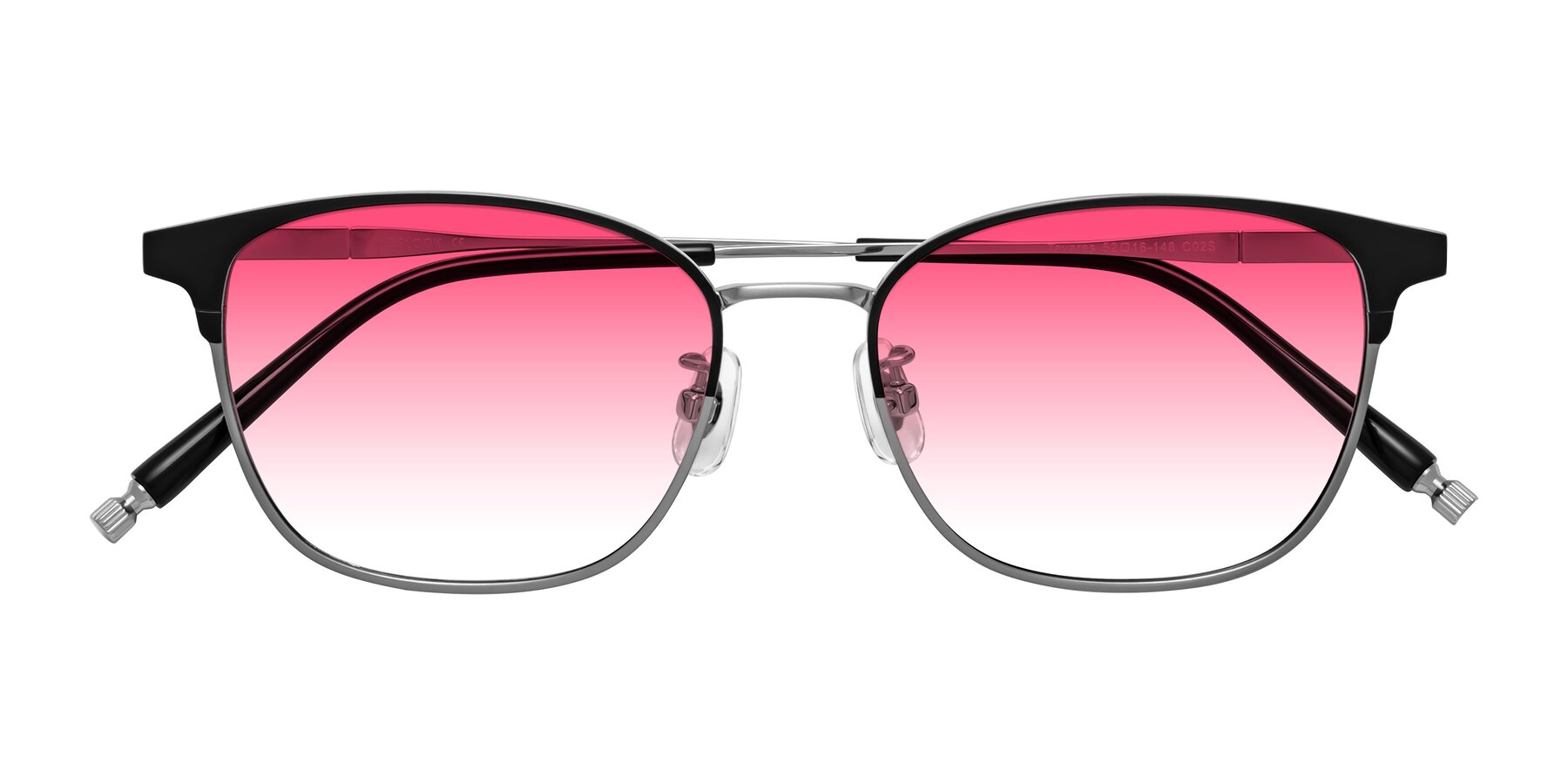 Folded Front of Tavares in Matte Black-Silver with Pink Gradient Lenses